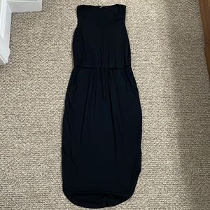 Solid Curved Hem Drawstring Waist Tank Dress BLACK
